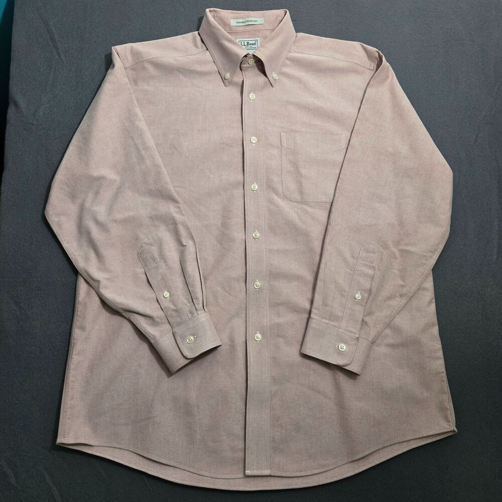 L.L. Bean Dress Shirt Men 32-16 Pink Button Down Long Sleeve Wrinkle Resistant